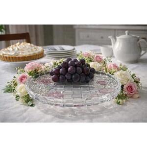 Crystal Clear IJapan 1990s Napoli Pastel Flower Round Cake Serving Platter, 12”